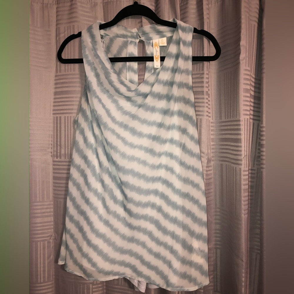 Adiva grey and white striped sheer tank top large